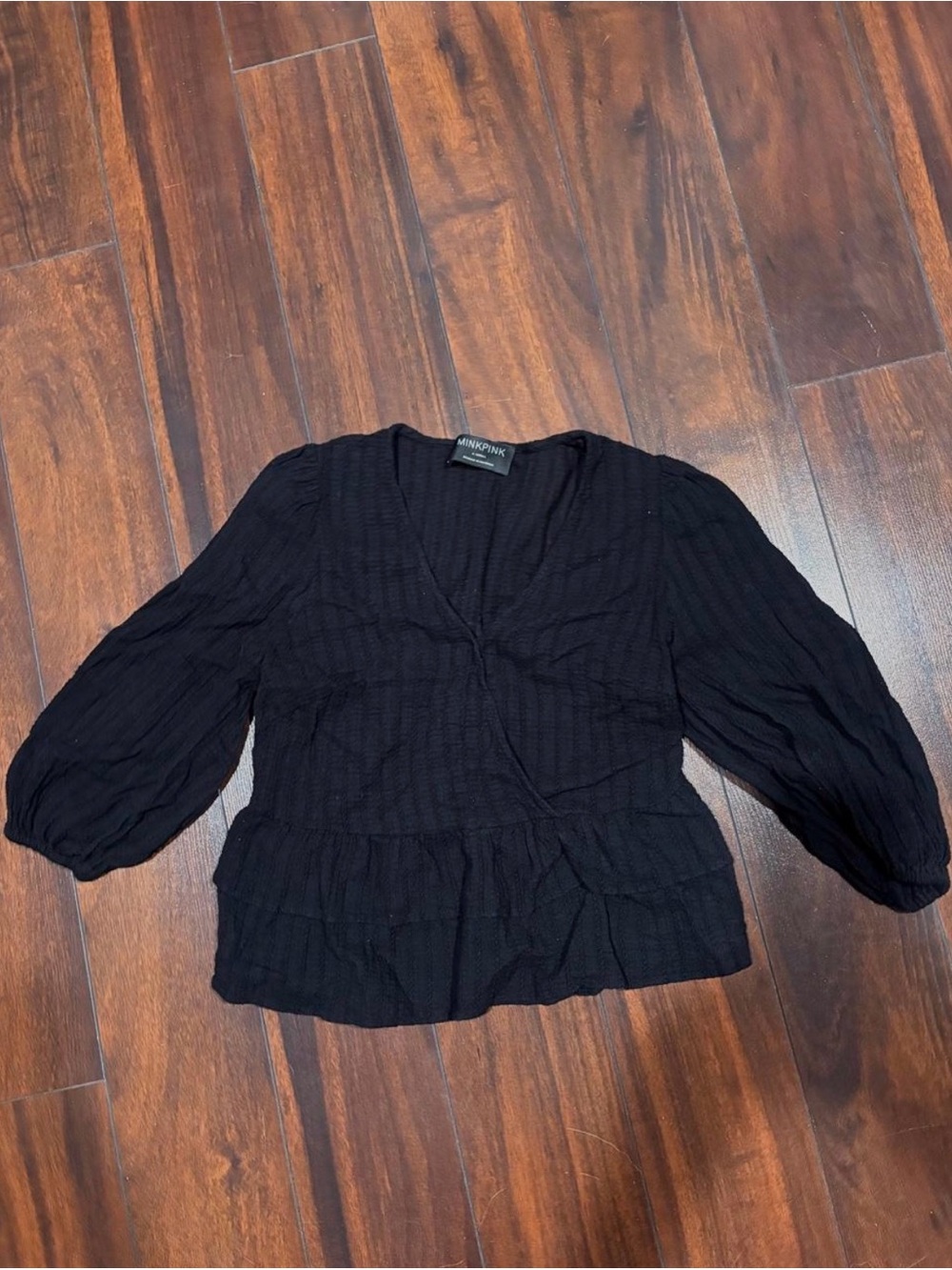 MINKPINK Black Textured Wrap-Style Peasant Blouse